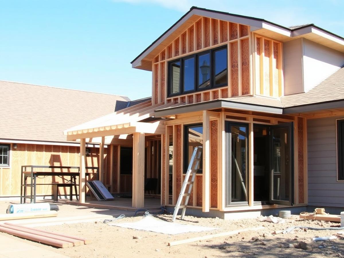 Home addition under construction with new framing