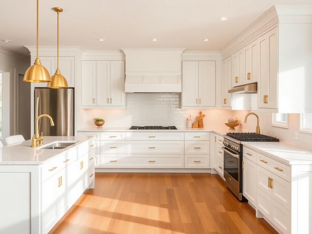 Newly remodeled white kitchen with quartz island