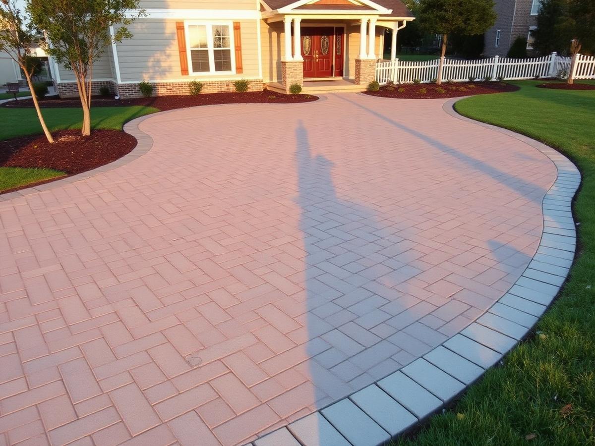 Newly installed paver driveway in front of a home